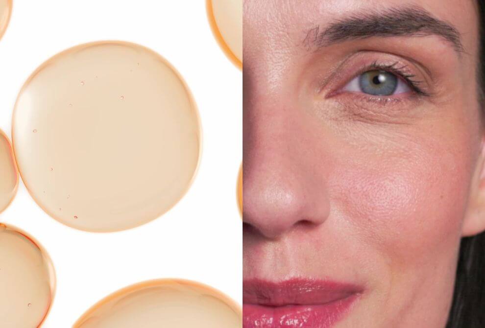 Fórmula de vitamina C pura aplicada al rostro de una mujer